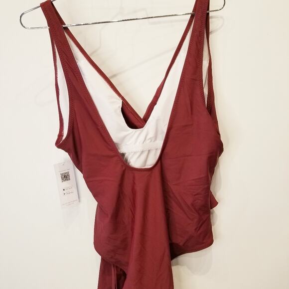 Cupshe NEW Burgundy Red One Piece Swimsuit Cross Over Tie Front Women's Size L - Picture 5 of 12